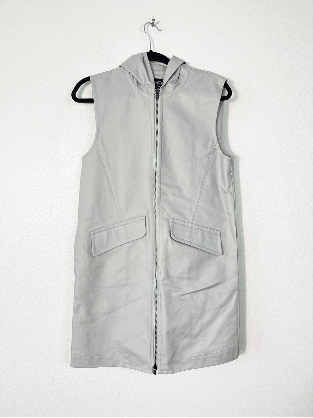 Kate Spade Saturday Sleeveless Hooded Gray Zip Front Coat Size XS Gorpcore NEW